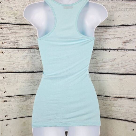 Free Kisses Aqua Blue Ruffle Sequin Tank Top Size S Made in USA - Picture 4 of 7